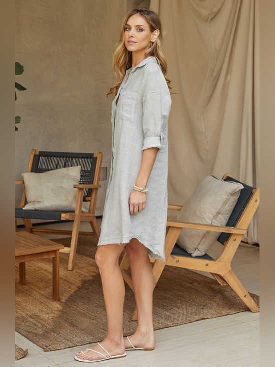 Milio Milano Dresses & Skirts - (27160/154208-PER) ITALIAN LINEN LONG SLEEVE ROLL-TAB  BUTTON DOWN  DRESS